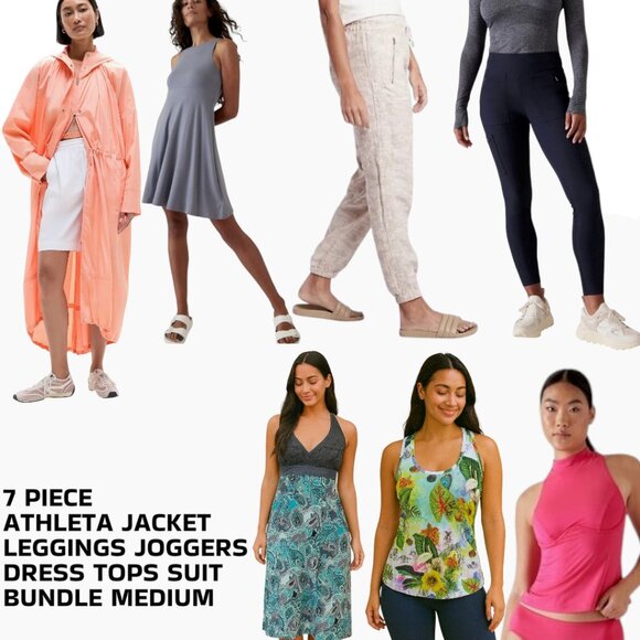 HUGE 7 PC. ATHLETA JACKET LEGGINGS JOGGERS TOPS DRESS SUIT BUNDLE MEDIUM - Picture 1 of 9